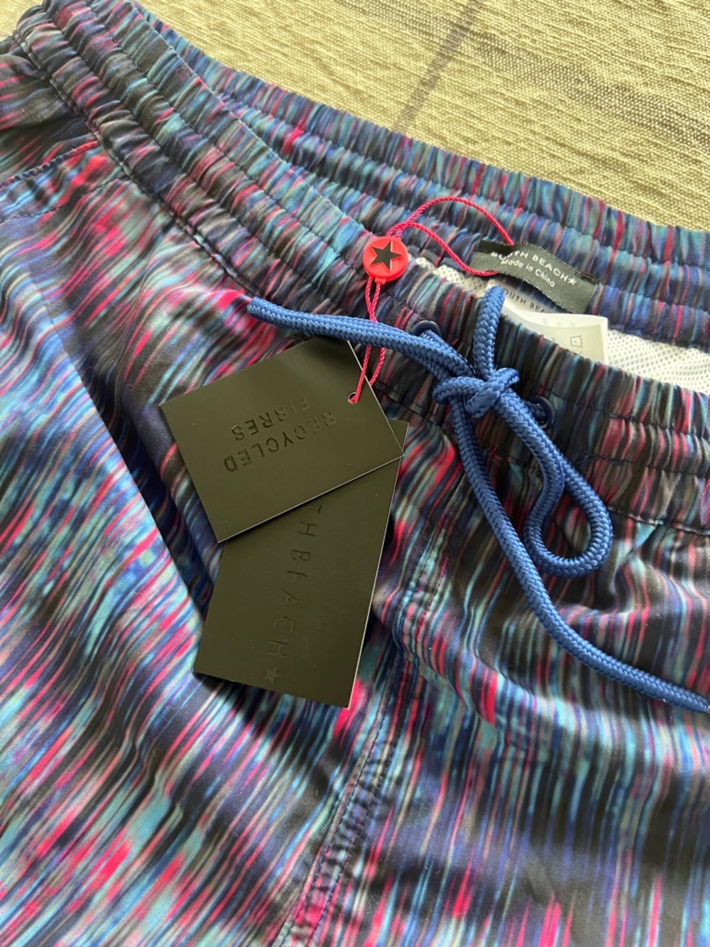 Women's Blue-Purple Patterned Drawstring Shorts - Picture 5 of 6